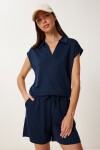Polo Yaka Basic Örme Şort Takım LACİVERT LUS0159