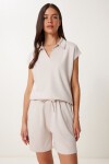 Polo Yaka Basic Örme Şort Takım TAŞ LUS0159