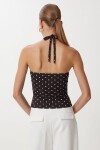 Puantiye Desenli Crop Tül Bluz KAHVERENGİ LFW0023