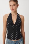Puantiye Desenli Crop Tül Bluz SİYAH LFW0023