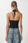 Puantiye Desenli Crop Tül Bluz SİYAH LFW0023
