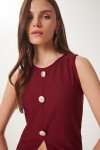 Şık Düğmeli Fitilli Örme Bluz BORDO LZV0008