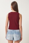 Şık Düğmeli Fitilli Örme Bluz BORDO LZV0008