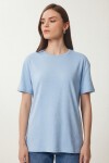 Taş Detaylı Örme T-shirt GÖK MAVİ LZV0059