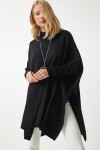 Yandan Yırtmaçlı Oversize Panço Kazak SİYAH LYY0016