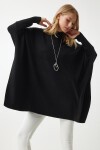 Yandan Yırtmaçlı Oversize Panço Kazak SİYAH LYY0016