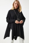 Yandan Yırtmaçlı Oversize Panço Kazak SİYAH LYY0016