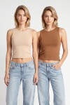2’li Paket Basic Crop Viskon Bluz BİSKÜVİ KREM LRN0012