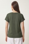 2’li Paket Güpür Detaylı Viskon T-shirt HAKİ EKRU LRN0067