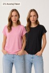 2’li Paket Güpür Detaylı Viskon T-shirt SİYAH PEMBE LRN0067