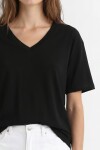 2’li Paket V Yaka Oversize Örme T-shirt SİYAH EKRU LZV0085