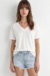 2’li Paket V Yaka Oversize Örme T-shirt SİYAH EKRU LZV0085