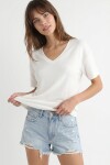 2’li Paket V Yaka Oversize Örme T-shirt SİYAH EKRU LZV0085