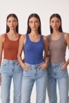 3lü Fitilli Kalın Askılı Örme Atlet KOYU MAVİ VİZON KİREMİT LRN0060