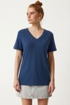 3’lü Paket V Yaka Basic Viskon T-shirt KOYU MAVİ KOYU PEMBE EKRU LRN0069