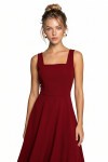 A Kesim Midi Dokuma Elbise BORDO LNT0042