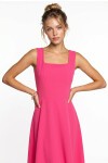 A Kesim Midi Dokuma Elbise PEMBE LNT0042