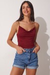 Askılı Degaje Yaka Sandy Örme Bluz BORDO LRX0013