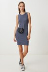Basic Fitilli Örme Mini Elbise ANTRASİT LUB0171