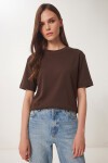 Basic Pamuklu Örme T-shirt KAHVERENGİ LUS0094
