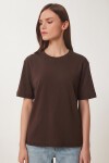 Basic Pamuklu Örme T-shirt KAHVERENGİ LUS0094
