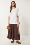 Bisiklet Yaka Oversize Uzun T-shirt EKRU LRN0052