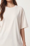 Bisiklet Yaka Oversize Uzun T-shirt EKRU LRN0052
