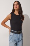 Bisiklet Yaka Pamuklu Örme Bluz SİYAH LGT0013