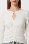Büzgülü Cut Out Detaylı Örme Bluz ?? EKRU LEX0018