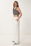 Cepli Geniş Paça Yazlık Pantolon BEYAZ LUB0343