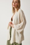 Çiçek Detaylı Premium Müslin Kimono KREM LRG0037