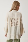 Çiçek Detaylı Premium Müslin Kimono KREM LRG0037