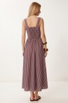 Çizgili Korse Görünümlü Poplin Midi Elbise BORDO LUB0374