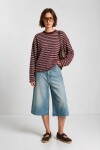 Çizgili Oversize Örme Sweatshirt BORDO BEYAZ LUB0395
