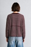 Çizgili Oversize Örme Sweatshirt BORDO BEYAZ LUB0395
