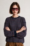 Çizgili Oversize Örme Sweatshirt LACİVERT BORDO LUB0395