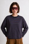 Çizgili Oversize Örme Sweatshirt LACİVERT BORDO LUB0395