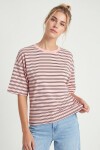 Çizgili Oversize Örme T-shirt ŞEKER PEMBE LCR0124
