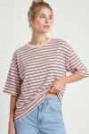Çizgili Oversize Örme T-shirt ŞEKER PEMBE LCR0124