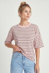 Çizgili Oversize Örme T-shirt ŞEKER PEMBE LCR0124
