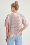 Çizgili Oversize Örme T-shirt ŞEKER PEMBE LCR0124