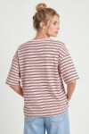 Çizgili Oversize Örme T-shirt ŞEKER PEMBE LCR0124