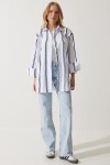 Çizgili Oversize Poplin Gömlek BEYAZ SİYAH LBP0023