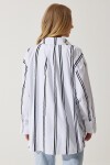 Çizgili Oversize Poplin Gömlek BEYAZ SİYAH LBP0023