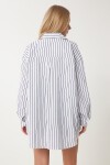 Çizgili Oversize Uzun Dokuma Gömlek BEYAZ SİYAH LBP0024