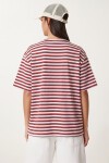 Çizgili Oversize Viskon T-shirt BORDO BEYAZ LRN0041