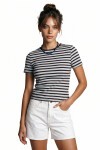 Çizgili Pamuklu Örme T-shirt GÖK MAVİ KAHVERENGİ LUB0386