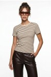 Çizgili Pamuklu Örme T-shirt SARI KAHVERENGİ LUB0386