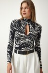 Cut Out Detaylı Desenli Örme Bluz SİYAH LRX0009