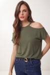 Cut Out Detaylı Viskon Bluz 1804 HAKİ LRN0004